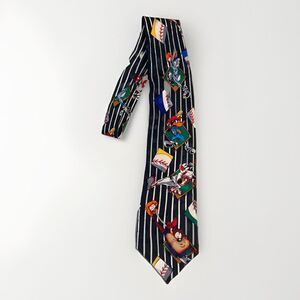 Vtg Looney Tunes Silk Necktie 1993 Tie Taz Bugs Bunny Daffy Duck Baseball Theme
